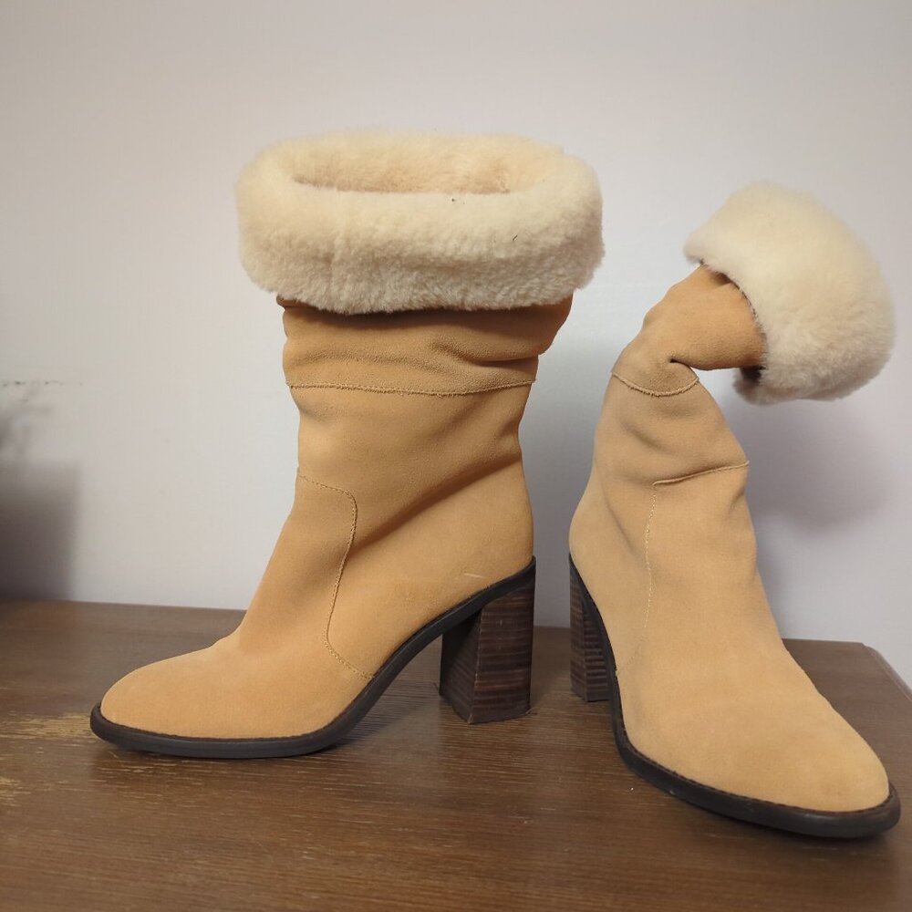 Lord & Taylor Tan Boots with Sherpa Trim, Sz 7
